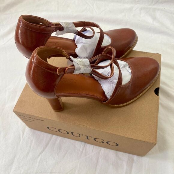 Coutgo New in Box Dark Brown Preppy Coquette Mary Jane Ballerina High Heels 8.5 - Picture 5 of 7